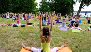 Participants moves at the 9th Berlin Yoga Festival at Wannsee in Berlin, Germany, 16 June 2013. The Berlin Yoga Festival is Europe's largest yoga event. Photo: picture alliance/Robert Schlesinger/DPA/PIXSELL