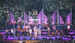 Vela Luka, 290726.Ponton Vela Luka.Koncert Trag u beskraju u spomen na Olivera Dragojevica.Na fotografiji: Matija Cvek, Jakov Jozinovic, Nina Badric, Marko Tolja.Foto: Ante Cizmic/CROPIX
