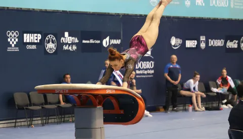 Osijek, 04. 04. 2024., Dvorana Gradski vrt, DOBRO World Cup Osijek, DWC Osijek 2024, gimnastika, prvi dan - kvalifikacije, Korent TijanaSNIMIO BRUNO JOBST