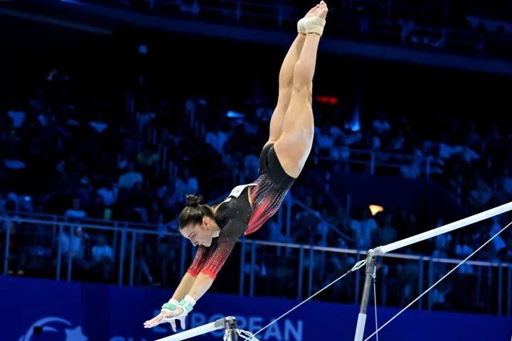 ZAGREB; CROATIA - AUGUST 15: Helen Kevric of Germany in action during the Women's Senior Uneven Bars Final on the 2026 European Championships in Women's Artistic Gymnastics in Arena Zagreb on August 15, 2026 in Zagreb, Croatia. (Photo by Igor Kupljenik/Sports Press Photo). (Photo by Igor Kupljenik/SPP/Sipa USA) Photo: Sports Press Photo/SIPA USA