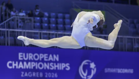 Zagreb, 13.08.2026 - Prvi dan Europskog prvenstva za gimnastičarke - kvalifikacije. Na fotografiji natjecateljica iz če&scaron;ke republike.foto HINA/ Admir BULJUBA&Scaron;IĆ/ abu