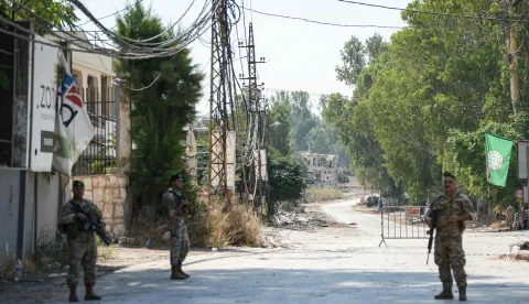 A Lebanese Army checkpoint is placed along the road that leads to the southern Lebanese village of Nabatieh al-Fawqa, which saw an overnight Israeli military strike that destroyed buildings, on August 15, 2026. Lebanese state media said an Israeli strike in the country's south on August 15, killed seven people and wounded three others, the worst toll since deals in June saw a lull in hostilities between Israel and Hezbollah. Hezbollah drew Lebanon into the Middle East war in March with rocket fire at Israel in support of its backer Iran. Israel responded with heavy airstrikes and a ground invasion that Lebanese authorities say have killed more than 4,300 people. (Photo by Abbas FAKIH/AFP)