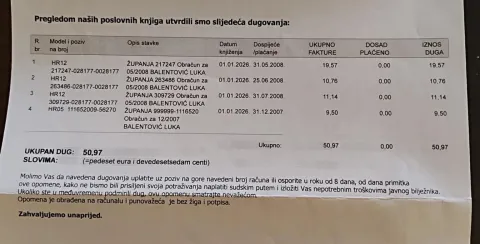 Opomena za plaćanje dugaustupljeno