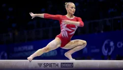16.08.2026., Arena Zagreb, Zagreb - 36. Europsko prvenstvo u zenskoj sportskoj gimnastici u Areni Zagreb. Ekipno finale za seniorke, nastup na gredi, Angelina Melnikova, Wg2. Photo: Igor Kralj/PIXSELL
