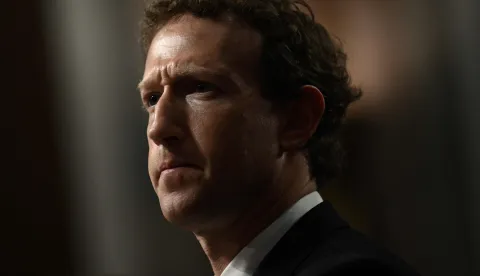 (FILES) Mark Zuckerberg, CEO of Meta, looks on during the US Senate Judiciary Committee hearing "Big Tech and the Online Child Sexual Exploitation Crisis" in Washington, DC, on January 31, 2024. Meta chief executive Mark Zuckerberg on August 10, 2026, called for lower barriers for open source AI, as his company introduced a new model that can run on a personal computer. The launch comes amid debate in the United States on whether access to the technology should be more restricted, and on local pushback against the buildout of data centers that power it. (Photo by Brendan SMIALOWSKI/AFP)