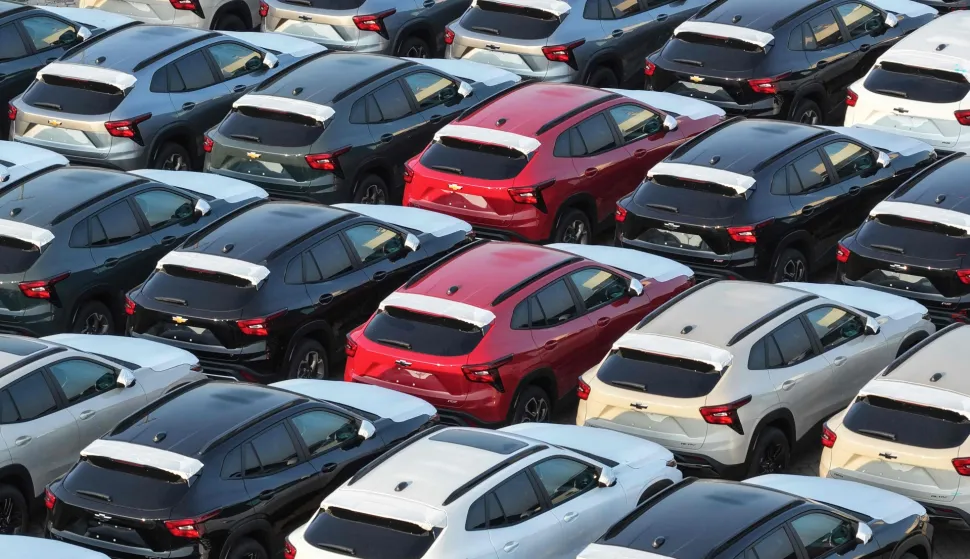 Chevrolet cars manufactured by SAIC-GM are ready for export in Yantai city, eastern China's Shandong province on August 7, 2026. (Photo by CN-STR/AFP)/China OUT
