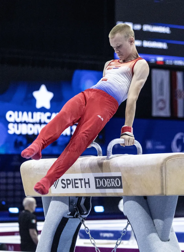 Zagreb, 20.8.2026 - Europsko juniorsko prvenstvo za gimnastičare - momčadski vi&scaron;eboj i kvalifikacije po spravama. Na slici Patrik Felinger.Foto Hina/ Dario GRZELJ/ dag