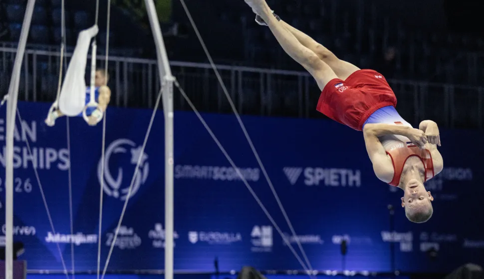 Zagreb, 20.8.2026 - Europsko juniorsko prvenstvo za gimnastičare - momčadski vi&scaron;eboj i kvalifikacije po spravama. Na slici Patrik Felinger.Foto Hina/ Dario GRZELJ/ dag