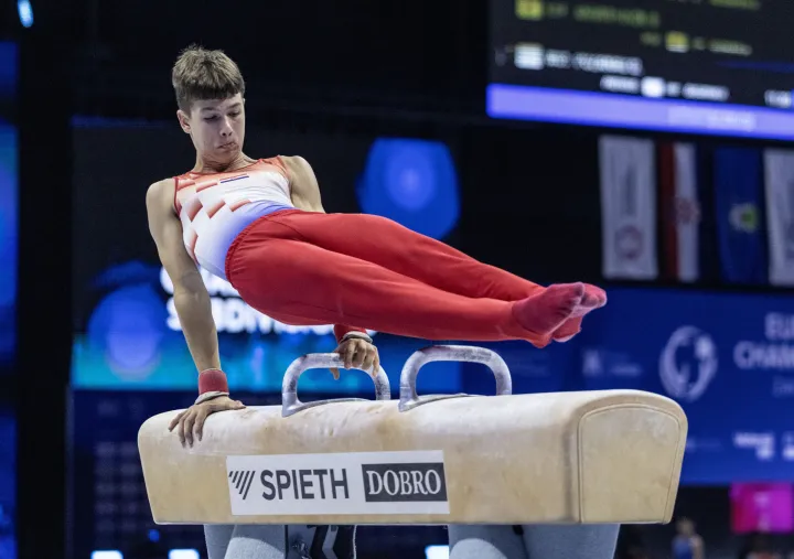Zagreb, 20.8.2026 - Europsko juniorsko prvenstvo za gimnastičare - momčadski vi&scaron;eboj i kvalifikacije po spravama. Na slici Gabriel Solar.Foto Hina/ Dario GRZELJ/ dag