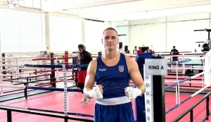 Osječki te&scaron;ka&scaron; i hrvatski reprezentativac Zvonimir&nbsp;Rebolj zaustavljen u četvrtfinalu Mediteranskih igara, boksački turnir, kolovoz 2026.