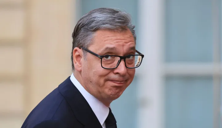 Serbia's President Aleksandar Vucic arrives for a dinner of the Coalition of the Willing to support Ukraine at The Elysee Presidential Palace in Paris on July 13, 2026. Macron is convening a summit in Paris of the Coalition of the Willing to support Ukraine - launched by France and the United Kingdom to provide military support to Ukraine after Russia's full-scale invasion - that will be attended by Ukraine's President, signaling the "strategic awakening" he seeks for Europe in the face of Russia and United States. (Photo by Ludovic MARIN/AFP)