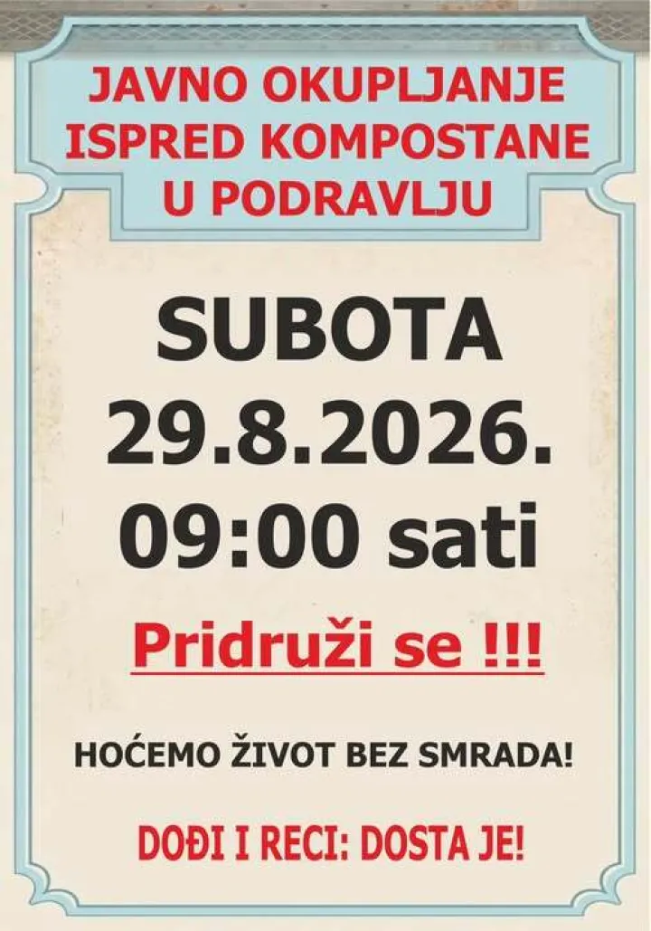 Mje&scaron;tani Podravlja zbog intenzivnog smrada koji već godinama dolazi iz kompostane na lijevoj obali Drave i koji im naru&scaron;ava zdravlje i životne uvjete odlučili su organizirati prosvjed na kojemu će tražiti njezino hitno izmje&scaron;tanje iz naselja