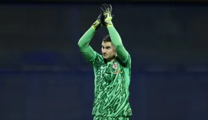 Zagreb, 08.09.2025 - Kvalifikacijska utakmica skupine L za odlazak na Svjetsko nogometno prvenstvo 2026. Hrvatska - Crna Gora. Na slici Dominik Livaković slavi pobjedu.foto HINA/ Damir SENČAR/ ds