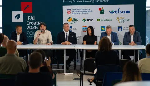 Osijek, 31. 8. 2026., Press konferencija povodom IFAJ Kongresa agrarnih novinaraHrvoje Hefer; Vedran Stapić; David Vlajčić; Tatjana Turalija; Tihomir Florijančić; Tomislav Vinković; IFAJ; agrarni novinari; kongres; poljoprivreda; stočarstvo; turizam; gasatronomija; IFAJ