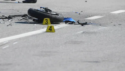 05.03.2023., Brodarica - Prometna nesreca na Jadranskoj magistrali u mjestu Brodarica kod Sibenika u kojoj su sudjelovali motociklist i automobil. Photo: Hrvoje Jelavic/PIXSELL