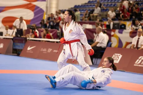 Taranto, 01.09.2026. - Hrvatska karata&scaron;ica Ema Sgardelli tijekom natjecanja u karateu na Mediteranskim igrama u Tarantu, na kojima je osvojila brončanu medalju. Na fotografiji Ema Sgardelli. foto HINA/ HOO/ tm