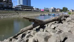 Osijek, 10. 08. 2'026, Zimska luka. Gotovo naukani brod Bijela lađa, i čamci u Zimskoj luci. Ekstremno nizak vodostaj na rijeci Dravi, gotovo svakodnevno se obaraju povjesni rekordi....slobdonjak, ilustracija.snimio GOJKO MITIĆ