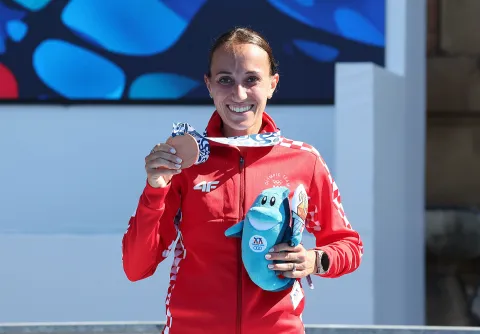 Taranto, 3.9.2026.- Hrvatska trka?ica Matea Parlov Ko?tro osvojila je bron?anu medalju u polumaratonu na Mediteranskim igrama u Tarantu. foto HINA/ HOO/ SLOBODAN KADI?/ ua