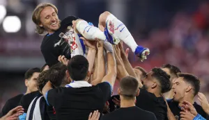 Toronto, 24.06.2026 - Utakmica drugog kola skupine L Svjetskog nogometnog prvenstva, Panama - Hrvatska na BMO Field stadionu u Torontu. Na slici hrvatski reprezentativci proslavili su 200-tu utakmicu Luke Modrića u dresu hrvatske reprezetnacije.foto HINA/ Daniel KASAP/ ds