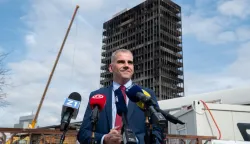 11.03.2026., Zagreb - Izjava Toncija Glavinica za medije na temu pripremih radova za pocetak uklanjanja Vjesnikova nebodera. Photo: Luka Antunac/PIXSELL