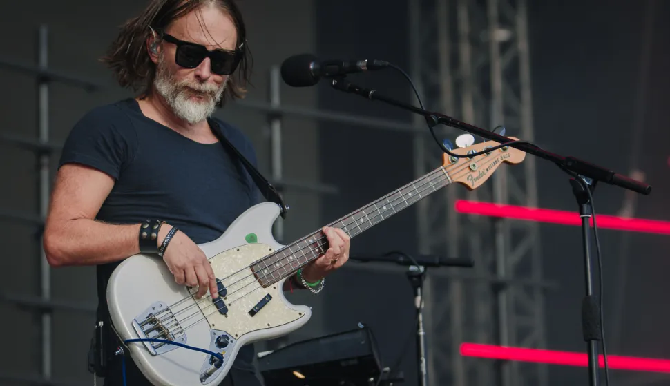 Thom Yorke, frontman of Radiohead, pictured during a live performance. Yorke is currently in the spotlight amid renewed interest in Radiohead and side projects such as The Smile, with fans anticipating further announcements from the legendary alternative rock band. (Photo by Alex Cropper/Sipa USA) Photo: Alex Cropper/SIPA USA