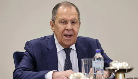 Handout pictures shows Russian Foreign Minister Sergey Lavrov holds a delegation meeting with Turkish Foreign Minister Hakan Fidan (not seen) in Ankara, Turkey on February 24, 2025. Photo by Turkish Foreign Minister press office via DIA Images/ABACAPRESS.COM Photo: DIA Images/ABACA/ABACA