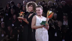 Danish actress Mathilde Arcel Fock and Danish director May el-Toukhy pose with the Coppa Volpi for Best Actress Award and with the Golden Lion for the Best Film Award for Kvinde Ukendt (Woman Unknown) at the 83 Venice International Film Festival 2026, Award Ceremony Red Carpet, Venice (Italy), September 12th, 2026 (Photo by Rocco Spaziani/Mondadori Portfolio/Sipa USA) Photo: Mondadori Portfolio/SIPA USA