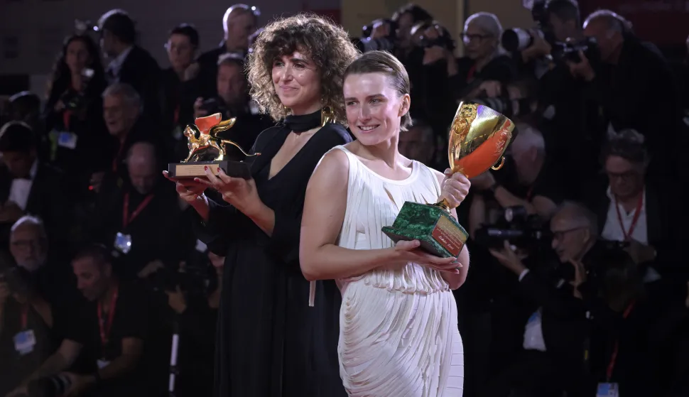 Danish actress Mathilde Arcel Fock and Danish director May el-Toukhy pose with the Coppa Volpi for Best Actress Award and with the Golden Lion for the Best Film Award for Kvinde Ukendt (Woman Unknown) at the 83 Venice International Film Festival 2026, Award Ceremony Red Carpet, Venice (Italy), September 12th, 2026 (Photo by Rocco Spaziani/Mondadori Portfolio/Sipa USA) Photo: Mondadori Portfolio/SIPA USA
