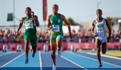 epa07097236 A handout photo made available by OIS/IOC of (L-R) Nigeria's Olukunle Alaba Akintola, South Africa's Luke Davids, and Mali's Issa Sangare in action during the men's 100m heats at the Athletics events of the Youth Olympic Games in Buenos Aires, Argentina, 15 October 2018 (issued 16 October 2018). Davids won the gold medal in the 100m final. EPA/FLORIAN EISELE for OIS/IOC HANDOUT HANDOUT EDITORIAL USE ONLY/NO SALES