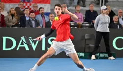 Vara?din, 6.2.2026.- Prvo dan Davis Cup susreta teniskih reprezentacija Hrvatske i Danske, susret Mateja Dodiga i Elmera Moellera. Na slici Matej Dodig. foto HINA/ Marko Jurinec/ uia