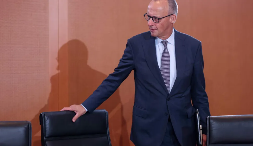 German Chancellor Friedrich Merz arrives for a weekly meeting of the German cabinet at the chancellery in Berlin on September 16, 2026. (Photo by Odd ANDERSEN/AFP)