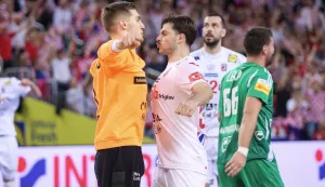 Zagreb, 28.01.2025 - Četvrtfinalni susret Svjetskog prvenstva rukometa&scaron;a: Hrvatska - Mađarska. Na slici Dominik Kuzmanović, Filip Glava&scaron;.foto HINA/ Damir SENČAR/ ds