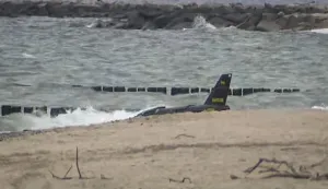 This screen grab taken from video footage released by the TVN channel and made available via AFPTV on September 14, 2026 shows a suspected Russian military drone that has been recovered from the Baltic Sea off Poland?s coast near the village of Rusinowo, a small holiday village close to Jaros?awiec in the northwestern part of the country. (Photo by various sources/AFP)/-- IMAGE RESTRICTED TO EDITORIAL USE - STRICTLY NO COMMERCIAL USE --
