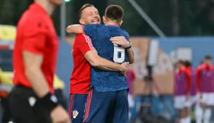 26.09.2026., Varazdin, stadion Varteks - Susret 6. kola kvalifikacija za Euro U21 2027. izmedju Hrvatske U21 i Madjarske U21. Ivica Olic i Adriano Jagusic. Photo: Vjeran Zganec Rogulja/PIXSELL