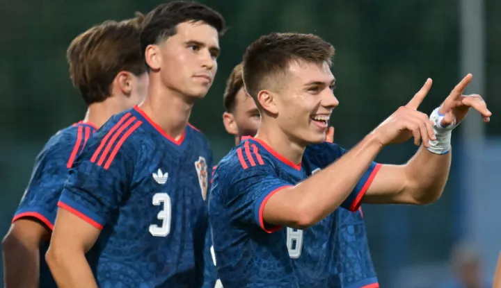 26.09.2026., Varazdin, stadion Varteks - Susret 6. kola kvalifikacija za Euro U21 2027. izmedju Hrvatske U21 i Madjarske U21. Dominik Prpic i Adriano Jagusic Photo: Vjeran Zganec Rogulja/PIXSELL