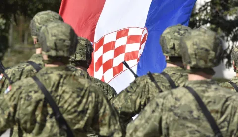 20.03.2026., Knin - Prva svecana prisega rocnika na temeljnom vojnom osposobljavanju u Kninu. Photo: Hrvoje Jelavic/PIXSELL