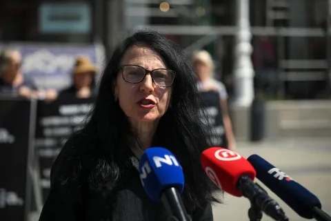 03.08.2026., Zagreb - Antiratna polusatna akcija povodom 31. godisnjice vojno-policijske operacije "Oluja" pod nazivom ZLOCINI U OLUJI SU ODGOVORNOST SVIH NAS. Nela Pamukovic Photo: Josip Regovic/PIXSELL