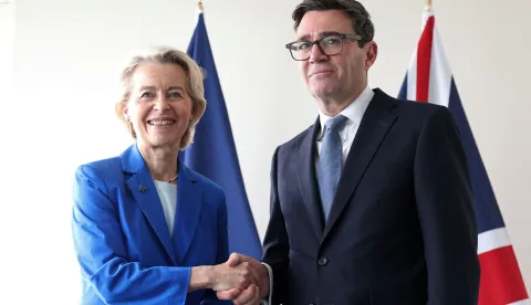 British Prime Minister Andy Burnham (R) mets with European Commission President Ursula von der Leyen on the sidelines of the 81st United Nations General Assembly in New York City, US, September 22, 2026 (Photo by Toby Melville/POOL/AFP)