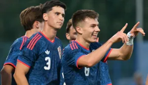 26.09.2026., Varazdin, stadion Varteks - Susret 6. kola kvalifikacija za Euro U21 2027. izmedju Hrvatske U21 i Madjarske U21. Dominik Prpic i Adriano Jagusic Photo: Vjeran Zganec Rogulja/PIXSELL