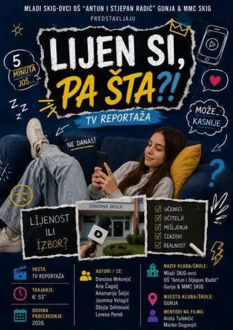 Film "Lijen si, pa &scaron;ta?!" među 11 najboljih na 14. Smotri hrvatskoga &scaron;kolskog filma2026.