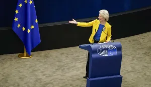 Commission President Ursula von der Leyen delivers a State of the Union address at the start of the European Parliament plenary session. in Strasbourg, eastern France, Wednesday, Sept. 14, 2022. Photo by European Union/ EP/UPI Photo via Newscom Photo: European Union/NEWSCOM