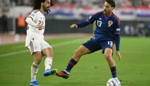 Split, 6.10.2026.- Susret skupine 3 A Lige nacija Hrvatska - ?panjolska na stadionu Poljud. Na slici Marc Cucurella i Nikola Vla?i?. foto HINA/ Mario STRMOTI?/ ua