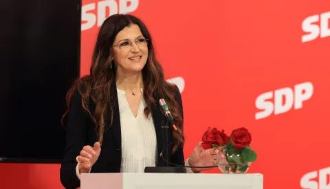 10.05.2024., SDP, Zagreb - Predstavljanje liste za Europski parlament. Listu je predstavila Biljana Borzan, potpredsjednica SDP-a i prva na listi. Predsjednik SDP-a Pedja Grbin uvodno se obratio okupljenima. Photo: Marko Prpic/PIXSELL