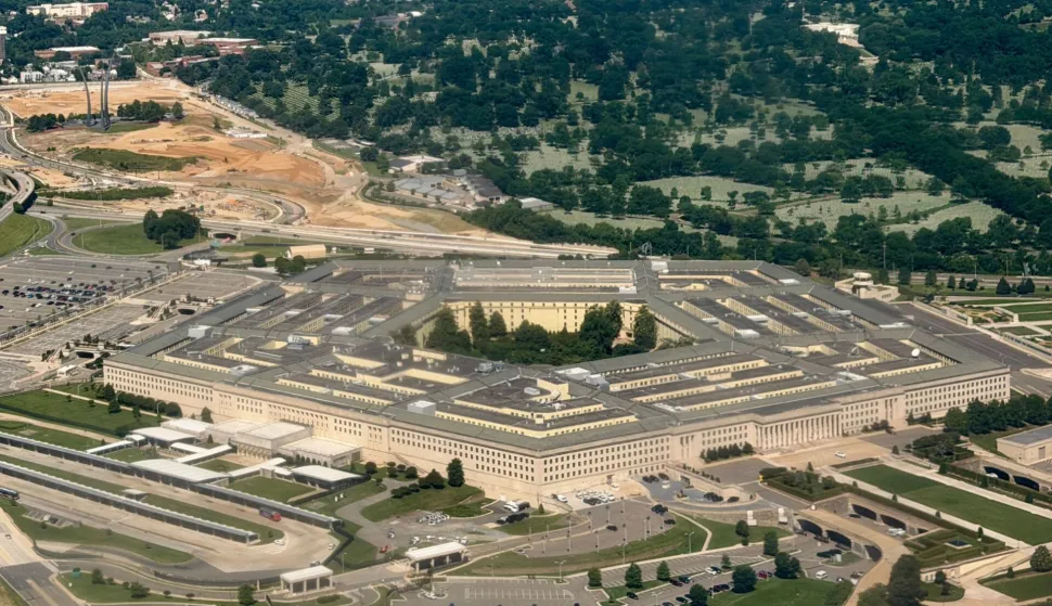 (FILES) An aerial view of the Pentagon, which houses the US Department of Defense headquarters, in Arlington, Virginia, on May 31, 2026. Part of the Pentagon went into lockdown on June 11, 2026, a spokesman said, in response to what a local fire department described as a "hazardous materials incident" at the US military headquarters. Pentagon spokesman Sean Parnell said a "shelter-in-place order" had been issued for an area affected by an "air quality issue," while the Arlington County Fire Department said it had units "including our Hazardous Materials Team" operating there to address a "hazardous materials incident." (Photo by Daniel SLIM/AFP)