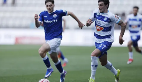 22.05.2026., stadion Opus Arena, Osijek - SuperSport HNL, 36. kolo, NK Osijek - NK Slaven Belupo. Filip Kruselj i David Kalem Photo: Davor Javorovic/PIXSELL