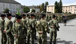 Požega, 28.08.2026. - Prisega ročnika na temeljnom vojnom osposobljavanju u pože&scaron;koj vojarni 123. brigade Hrvatske vojske. foto HINA/ ml