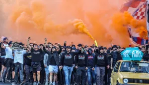15.10.2026., Split - Navijaci Hajduka Torcida u korteu se uputila prema Poljudu uoci utakmice UEFA Konferencijske lige izmedju Hajduka i Ajaxa. Photo: Ivana Ivanovic/PIXSELL
