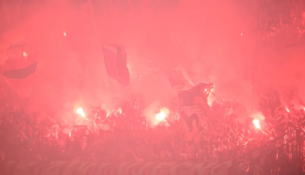 Split, 15.10.2026 - Susret 1. kola Konferencijske lige Hajduk - Ajax. Na fotografiji Torcida. foto HINA/ Mario STRMOTIĆ/ MS