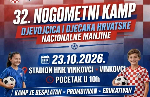 U Vinkovcima će se u petak (23. listopada) od 10 sati na stadionu HNK Cibalia održati 32. nogometni kamp djevojčica i dječaka nacionalnih manjina Hrvatske, koji već vi&scaron;e od tri desetljeća kroz nogomet promiče toleranciju, prijateljstvo i zajedni&scaron;tvo, objavio je HNS.HNS