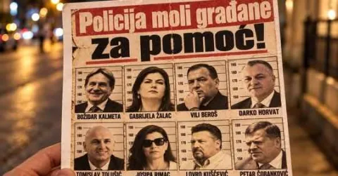 Političare povezane s aferama prikazali kao bjegunce na plakatu u Varo&scaron;u, 21. 10. 2026.
